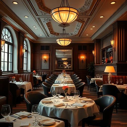 Elegant interior of The Gilded Spoon restaurant, showcasing the dining area.